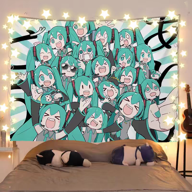 Hatsune Miku Cute Tapestry on Wall