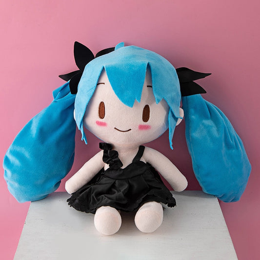 25cm Blue Hatsune Miku Wearing Black Dress Sitting Doll Plush