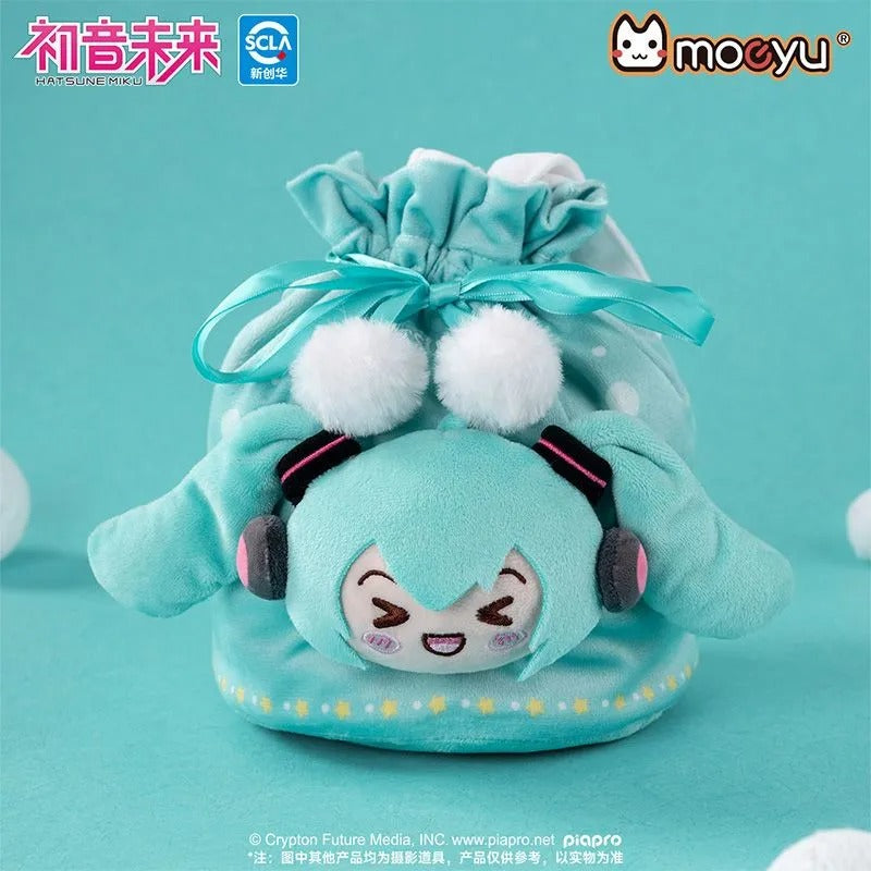 Hatsune Miku Squinting Cute Plush Drawstring Hand Carry Storage Bag