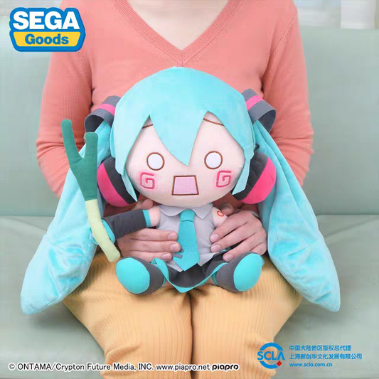 32cm Blue Hatsune Miku Holding Green Onion Sitting Doll Plush
